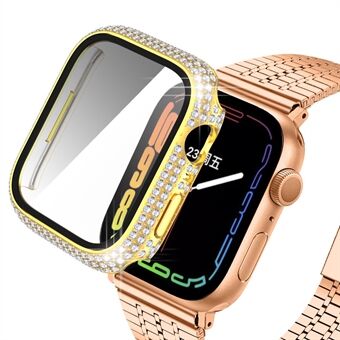 Voor Apple Watch Series 7 45 mm Modieuze, met strass versierde pc-behuizing met HD-schermbeschermer van gehard glas
