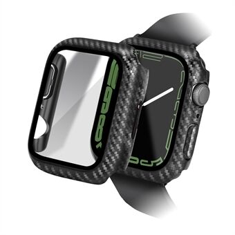 ENKAY HAT Prince Voor Apple Watch Series 8 / 7 45 mm harde pc-behuizing met schermbeschermer van gehard glas Koolstofvezeltextuur Volledige beschermhoes