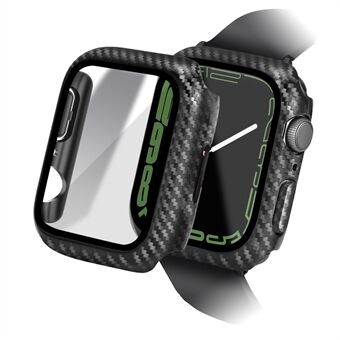 Voor Apple Watch Series 7 / 8 45mm Geïntegreerde Gehard Glas Screen Film Harde PC Horloge Frame Carbon Fiber Cover - Zwart
