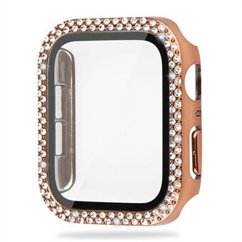 Voor Apple Watch SE (2022) 44 mm dubbele bling strass Algehele harde pc-hoes met gehard glazen schermbeschermer Geïntegreerde horlogecover: