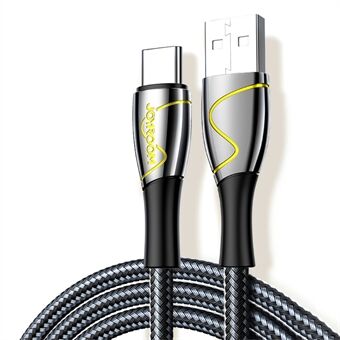 JOYROOM S-2030K6 2m USB-A naar Type-C zinklegering + nylon gevlochten 3A snellaadkabel - zwart