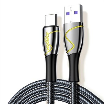 JOYROOM S-1250K6 1,2 m zinklegering USB-A naar USB-C nylon gevlochten 5A supersnel opladen Type-C kabel - zwart