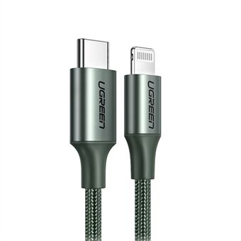 UGREEN MFI-gecertificeerd Type-C voor Lightning 3A PD-oplader Aluminium omhulsel High Speed Data-kabel voor iOS - Middernachtgroen