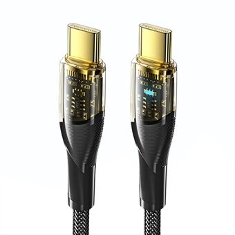 ESSAGER 2 m USB-C oplaadkabel 100 W snel opladen LED-licht transparant Type-C 480 Mbps datumoverdracht gevlochten snoer