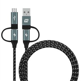 MOMAX 4-in-1 Type-C voor Micro USB & Type-C voor USB A Opladen en datasynchronisatie Nylon gevlochten kabel