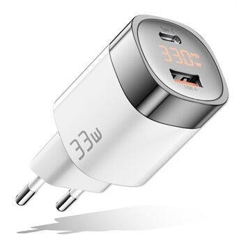 ESSAGER 33W snelladende GaN-lichtnetadapter USB-A + Type-C Dual Port-oplader met digitaal display