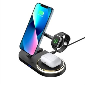 CF36 15W draadloze Stand voor iPhone / Apple Watch / AirPods opvouwbare oplader met LED-lampje + USB-uitgang