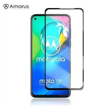 AMORUS Full Glue Silk Printing Gehard glas Volledig schermbeschermer voor Motorola Moto G8 Power