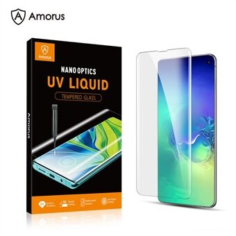 AMORUS 3D gebogen UV-film [UV-lichtstraling] gehard glas film op volledig scherm voor Samsung Galaxy S10