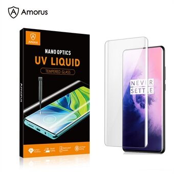 AMORUS voor OnePlus 7 Pro 5G / 7T Pro [UV-lichtstraling] 3D gebogen UV-schermbeschermer van gehard glas