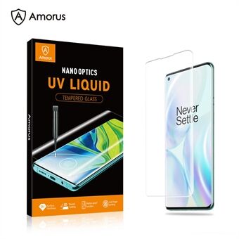 AMORUS voor OnePlus 8 Pro [UV-lichtstraling] UV-film 3D gebogen schermbeschermer van gehard glas