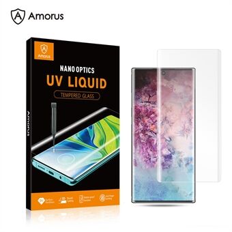 AMORUS 3D gebogen volledige lijm UV-schermfilm van gehard glas [UV-lichtbestraling] voor Samsung Galaxy Note 10 Plus
