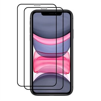 AMORUS 2 stuks doorzichtige volledige lijm Secundaire verharding anti-explosie zijdeprint full size gehard glas schermbeschermer voor iPhone 11 6.1 inch - zwart