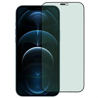 Voor iPhone 12 Pro Max 6.7 inch Groen Licht Hoog Aluminium-silicium Glas Zijde Afdrukken Antistatische Full Screen Protector met stofdicht Net
