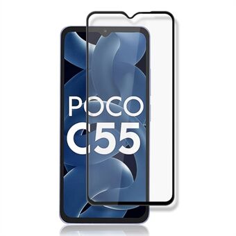 AMORUS voor Xiaomi Poco C55 4G gehard glas zijdedruk telefoonschermbeschermer volledige dekking volledige lijmfilm - zwart