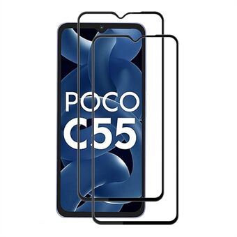 AMORUS 2 stks voor Xiaomi Poco C55 4G gehard glas film zijde afdrukken volledige lijm telefoon volledige schermbeschermer - zwart