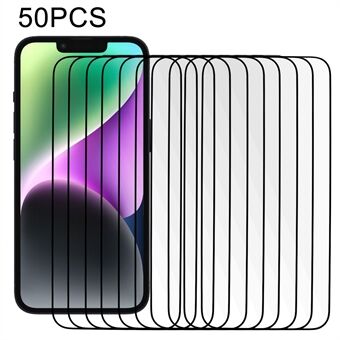 50PCS Voor iPhone 15 Plus 2.5D Screen Protector Volledige Cover Gehard Glas Zijde Afdrukken Volledige Lijm Anti-stof Film