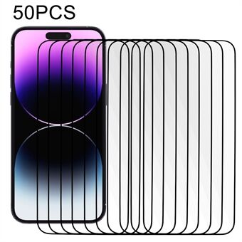 50PCS voor iPhone 15 Pro Volledige dekking Screen Protector 2.5D Gehard glas Volledige lijm Zijdedrukfilm met Dsut-proof Shield