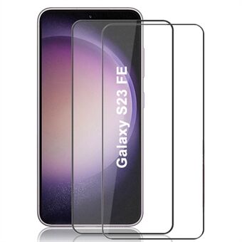 AMORUS 2 stuks HD heldere schermbeschermer voor Samsung Galaxy S23 FE, volledig lijm gehard glas zijdedrukfilm - zwart