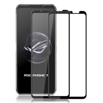 AMORUS 2 stuks schermbeschermer voor Asus ROG telefoon 7 5G, volledig lijm gehard glas zijdedruk HD heldere film - zwart