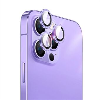 USAMS US-BH818 1 set cameralensbeschermer voor iPhone 14 Pro Max, volledig gelijmd Individuele aluminium Ring Gehard glas Decoratieve camerahoes - Donkerpaars