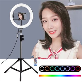 PULUZ 10,2 inch & 10 helderheidsniveaus RGB Selfie- Ring met 1,1 m verstelbare Stand en afstandsbediening en telefoonclip