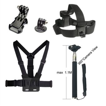 5 in 1 accessoireset met borstband, uitschuifbare monopod met zelfontspanner, hoofdband voor GoPro Hero 4/3+/3/2/1 SJ4000/5000/6000/Xiaomi Yi