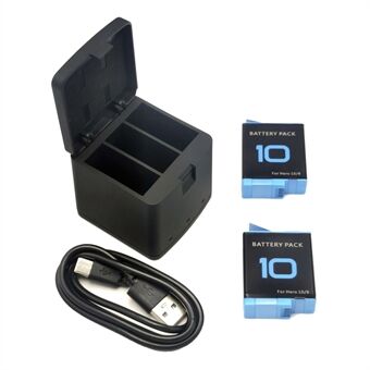AT1273 3-kanaals USB-oplaadstation met 2 batterijen voor GoPro Hero 9/10 actiecamera