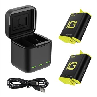 TELESIN GP-BNC-901-B voor GoPro Hero 9/10 3-Slot Battery Charger Case Quick batterijen Opslag Draagtas met 2 batterijen
