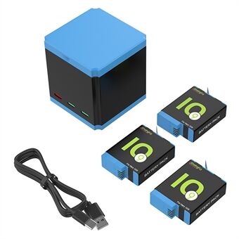 SHEINGKA Voor GoPro Hero 10/9 Multi-bescherming Fast Charger Set (3 Batterijen + 1 Type-C Kabel + 1 Opslag Oplaaddoos)