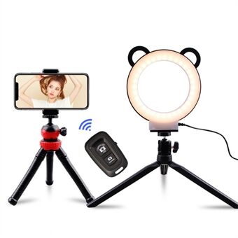 6 Inch Cartoon Panda Design USB Ring Fill Light 3 standen Live Streaming Fotografie Lampe met Bluetooth Afstandsbediening en 2 Stands