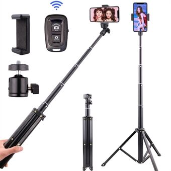 T9 1.6m Telescopische Selfie Stick Telefoonhouder Stand Video-opname Live Streaming Stand met Telefoonclip + Bluetooth Afstandsbediening + Opbergtas