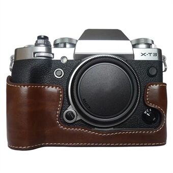 Voor Fujifilm X-T3 Digitale Camera PU Lederen Beschermende Bodem Case Batterij Opening Ontwerp Half Body Cover