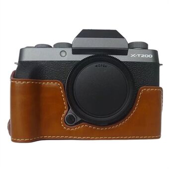 Voor Fujifilm X-T200 Digitale Camera Beschermende Bodem Case Anti- Scratch PU Lederen Half Body Cover met Batterij Opening: