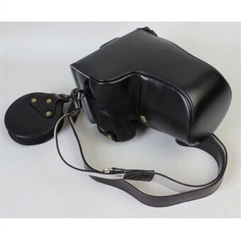 Beschermhoes in PU leer + riem + cameralens tas voor Panasonic DMC-GH5GK camera met 45-150 mm lens - zwart