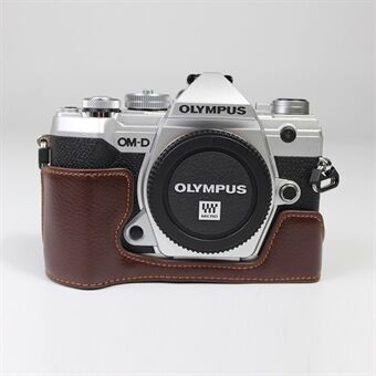 Echt lederen half-bottom camera beschermhoes voor Olympus E-M5 Mark III