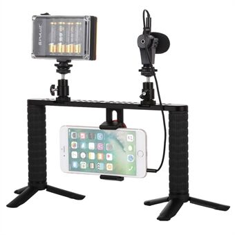 PULUZ PKT3024 4 in 1 Live-uitzending LED Selfie Light Smartphone Video Rig Handvat Stabilisator Beugelkits Microfoonstandaard