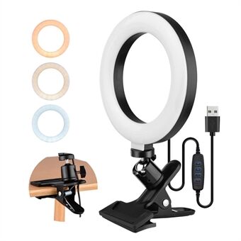 6,3 inch 2700K-5500K Selfie Ring -videolamp met clipbevestiging voor online lesgeven Make-upvideo-opname Live stomen