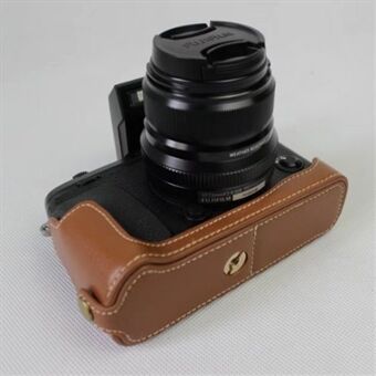 Echt lederen halve cameratas tas beschermhoes voor Fujifilm X-E3 camera - bruin