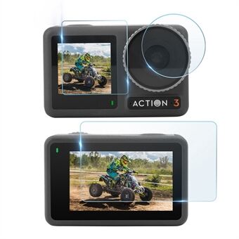 SUNNYLIFE OA3-BHM494 3 stks/set voor DJI Osmo Action 3 Gehard Glas Screen Protector Camera Lens Film + Screen Film Combo