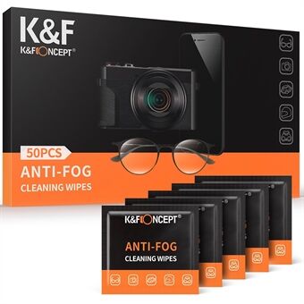 K&F CONCEPT KF08.034 50pack individueel verpakt anti-condens reinigingsdoekjes voor glazen cameralens lcd-scherm