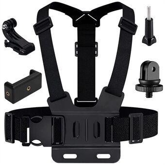 Voor GoPro Hero 11 / 10 / 9 / 8 / 7 / 6 / 5 / 4 / 3+ Borstriem Riem 5-in-1 Body Harness Mount Set met 1 / 4" Adapter, Clip, Lange Schroef