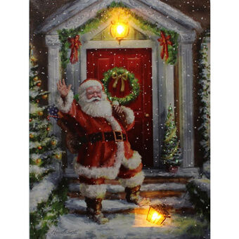 Wanddecoratie kerst led 60 x 40 cm canvas rood/wit/groen