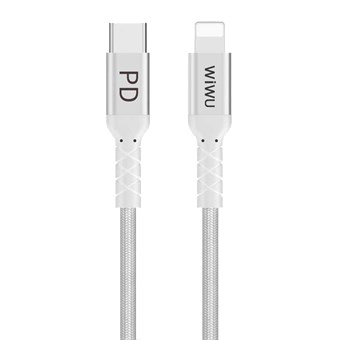 WIWU WP101 2.4 A USB-C / Type- C naar 8 Pin Data Oplaadkabel - 1 m - Wit